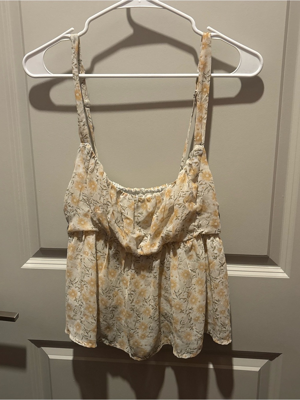 Floral Yellow and Cream Spaghetti Strap Tank Top